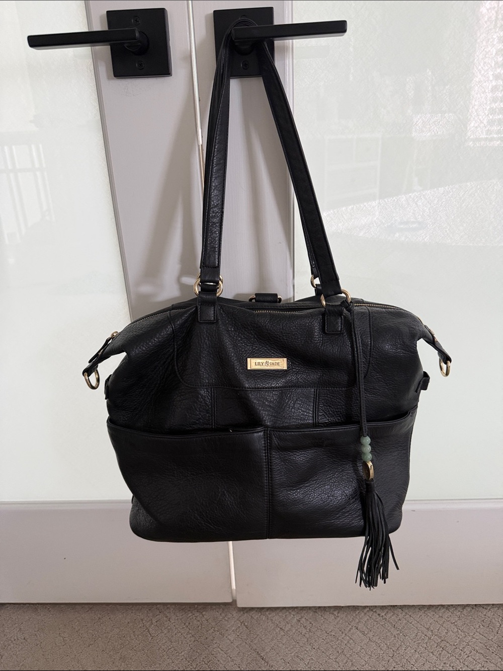 Lily Jade Black Premium Leather Tassel Tote